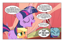 Size: 868x586 | Tagged: safe, artist:dziadek1990, edit, edited screencap, screencap, applejack, rarity, twilight sparkle, vampire, comic:sunny day, g4, look before you sleep, comic, conversation, dialogue, dungeons and dragons, falling, golden oaks library, library, out of character, paper, pen and paper rpg, rpg, screencap comic, slice of life, sun, tabletop game, text