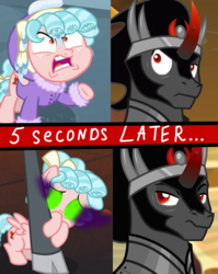 Size: 1080x1360 | Tagged: safe, edit, edited screencap, screencap, cozy glow, king sombra, lord tirek, pony, frenemies (episode), g4, the beginning of the end, cozy glow is best facemaker, cozybuse, duo focus, fanfic, sombra eyes