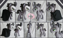 Size: 6482x4004 | Tagged: safe, artist:dixierarity, king sombra, pony, unicorn, g4, animatic, cape, clothes, erik, evil, irl, mask, multiple views, phantom of the opera, photo, plushie, project