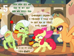 Size: 1024x768 | Tagged: safe, artist:boneswolbach, artist:bronybyexception, artist:estories, artist:gurugrendo, artist:ironm17, artist:php11, apple bloom, applejack, granny smith, earth pony, pony, g4, 5, abuse, advent calendar, ball in a cup, black eye, christmas, holiday, injured, jackabuse, this will end in pain