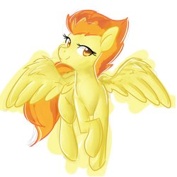 Size: 1000x1000 | Tagged: safe, artist:jovalic, spitfire, pegasus, pony, g4, cute, cutefire, female, mare, simple background, solo, spread wings, white background, wing fluff, wings