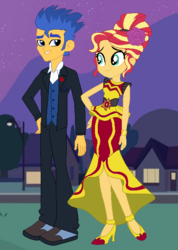 Size: 446x626 | Tagged: safe, artist:3d4d, flash sentry, sunset shimmer, equestria girls, g4, clothes, dress, female, gala dress, male, ship:flashimmer, shipping, straight