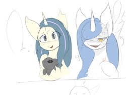 Size: 1600x1200 | Tagged: safe, artist:k_clematis, oc, oc only, pony, rabbit, unicorn, animal, bust, duo, eye clipping through hair, female, hair over one eye, horn, mare, simple background, unicorn oc, white background
