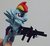 Size: 853x785 | Tagged: safe, artist:omegapony16, rainbow dash, pegasus, pony, g4, female, grin, guardians of harmony, gun, hand, irl, mare, misadventures of the guardians, photo, smiling, solo, toy, weapon