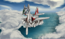 Size: 3600x2200 | Tagged: safe, artist:andromailus, oc, oc only, original species, plane pony, pony, cloud, high res, ocean, plane, solo