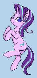 Size: 650x1350 | Tagged: safe, artist:shydale, starlight glimmer, pony, unicorn, g4, blue background, butt, drawpile, ear fluff, female, leg fluff, looking at you, mare, no pupils, plot, simple background, smiling, solo