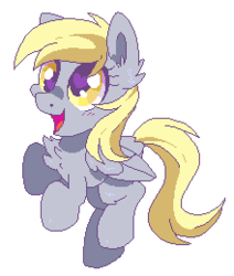 Size: 220x260 | Tagged: safe, artist:yokokinawa, derpy hooves, pony, g4, chest fluff, cute, derpabetes, ear fluff, female, open mouth, pixel art, simple background, solo, transparent background