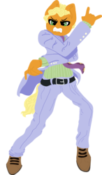 Size: 944x1618 | Tagged: safe, artist:nootaz, oc, oc:rapid rescue, earth pony, pony, anthro, anatomically incorrect, angry, clothes, commission, cosplay, costume, devil horn (gesture), jojo's bizarre adventure, male, necktie, pose, simple background, stallion, suit, transparent background, yoshikage kira