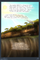 Size: 1200x1800 | Tagged: safe, artist:bootsdotexe, comic:beyond our borders, cliff, narration, no pony, sun, train, tree, vehicle