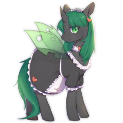 Size: 1181x1181 | Tagged: safe, oc, oc only, oc:weiba, changeling, 2020 community collab, derpibooru community collaboration, changeling oc, choker, clothes, female, green changeling, holeless, maid, simple background, solo, transparent background