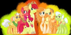 Size: 1600x784 | Tagged: safe, artist:missbramblemele, apple bloom, applejack, big macintosh, bright mac, grand pear, granny smith, pear butter, pony, g4, apple family, apple siblings, black background, brother and sister, deviantart watermark, father and daughter, father and son, father and son-in-law, female, husband and wife, male, mother and child, mother and daughter, mother and daughter-in-law, mother and son, obtrusive watermark, siblings, simple background, sisters, watermark