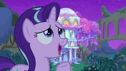 Size: 1920x1080 | Tagged: safe, screencap, starlight glimmer, pony, unicorn, g4, student counsel, female, mare, night, open mouth, solo, treehouse of harmony