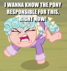 Size: 558x592 | Tagged: safe, edit, edited screencap, screencap, cozy glow, pony, frenemies (episode), g4, angry, caption, clothes, cozy glow is best facemaker, cropped, female, filly, foal, image macro, solo, spoiled brat, tantrum, text, winter outfit