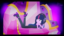 Size: 1280x720 | Tagged: safe, edit, edited screencap, screencap, twilight sparkle, equestria girls, equestria girls series, g4, the other side, bare shoulders, bodysuit, clothes, clothes swap, crystal, fashion, gloves, headphones, sleeveless, strapless, unitard