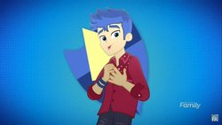 Size: 1200x675 | Tagged: safe, screencap, flash sentry, cheer you on, equestria girls, equestria girls series, g4, spoiler:eqg series (season 2), channel, cutie mark, discovery family, discovery family logo, icon, lightning, male, sign, solo