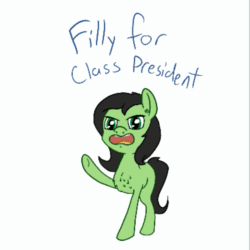Size: 639x640 | Tagged: safe, artist:happy harvey, oc, oc only, oc:filly anon, pony, animated, chest fluff, colored, ear fluff, female, filly, gif, missing leg, stomping