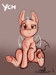 Size: 768x1024 | Tagged: safe, artist:zobaloba, pony, advertisement, any gender, any species, auction, bid, commission, full body, solo, suspicious, ych sketch, your character here
