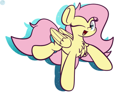 Size: 2048x1536 | Tagged: dead source, safe, artist:php142, fluttershy, pegasus, pony, g4, chest fluff, cute, female, looking at you, mare, one eye closed, raised hoof, shyabetes, smiling, solo, wink