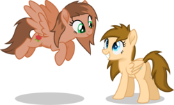 Size: 3715x2249 | Tagged: safe, artist:itspeahead, oc, oc only, oc:kathrine, oc:stellar winds, pegasus, pony, g4, blue eyes, butt, cutie mark, duo, duo female, female, flying, green eyes, grin, high res, mare, plot, simple background, smiling, transparent background, vector
