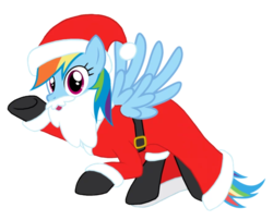 Size: 1024x829 | Tagged: artist needed, safe, rainbow dash, pegasus, pony, g4, belt, boots, christmas, clothes, costume, fake beard, female, flying, hat, holiday, mare, raised hoof, santa beard, santa claus, santa costume, santa hat, santa hooves, shoes, simple background, solo, transparent background, vector, wings