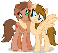 Size: 2676x2420 | Tagged: safe, artist:itspeahead, oc, oc only, oc:kathrine, oc:stellar winds, pegasus, pony, g4, blue eyes, duo, duo female, female, high res, hug, mare, simple background, smiling, transparent background, vector