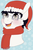 Size: 641x957 | Tagged: safe, artist:sparky, oc, oc only, oc:golden note, pony, bust, christmas, clothes, glasses, hat, holiday, santa hat, scarf, smiling, snow, snowflake, solo