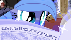 Size: 1800x1013 | Tagged: safe, artist:aaronmk, princess luna, pony, g4, button, hat, looking at you, magic, newspaper, s1 luna, vector