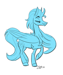 Size: 1245x1481 | Tagged: safe, artist:probablyfakeblonde, oc, oc only, oc:andrew swiftwing, pegasus, pony, grin, lidded eyes, male, sketch, smiling, solo, spread wings, stallion, wings