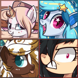 Size: 1000x1000 | Tagged: safe, artist:peachesandcreamated, oc, oc only, bat pony, pony, angry, animated, bat pony oc, blinking, bust, female, freckles, gif, grin, gritted teeth, hair over one eye, mare, smiling, starry eyes, tongue out, wingding eyes