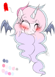 Size: 985x1385 | Tagged: safe, artist:didun850, oc, oc only, oc:bb, alicorn, bat pony, bat pony alicorn, pony, alicorn oc, blushing, bust, eyes closed, freckles, heart, horn, simple background, smiling, transparent background