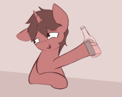 Size: 2500x2000 | Tagged: safe, artist:triplesevens, oc, oc only, oc:spudtagus, pony, unicorn, alcohol, bottle, drinking, high res, male, smiling, solo, stallion