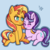 Size: 1400x1400 | Tagged: safe, artist:yumomochan, starlight glimmer, sunset shimmer, pony, unicorn, g4, blue background, blushing, chibi, commission, cute, female, glimmerbetes, hug, lesbian, mare, shimmerbetes, ship:shimmerglimmer, shipping, simple background, simple shading, smiling