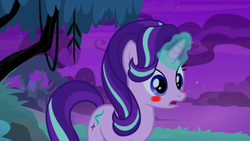 Size: 1054x594 | Tagged: safe, artist:gooeybird, edit, edited screencap, screencap, starlight glimmer, pony, unicorn, comic:the love birds, g4, student counsel, 1000 hours in ms paint, blushing, comic, female, glowing horn, horn, implied sunburst, implied twilight sparkle, magic, mare, night, one-panel comic, part 4, shocked