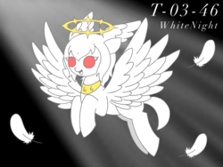 Size: 1024x768 | Tagged: safe, artist:mihopony, angel, pony, abnormality, crossover, female, lobotomy corporation, ponified, red eyes, solo, t-03-46, white night