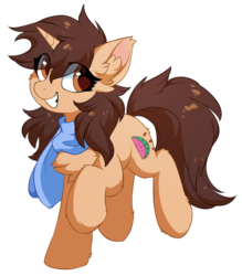 Size: 1313x1500 | Tagged: safe, artist:hioshiru, oc, oc only, oc:woonie, pony, unicorn, 2020 community collab, derpibooru community collaboration, chest fluff, clothes, ear fluff, eye clipping through hair, female, fluffy, looking at you, mare, scarf, simple background, smiling, solo, transparent background