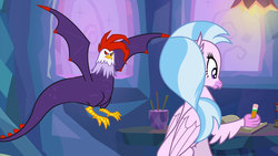 Size: 1920x1080 | Tagged: safe, screencap, edith, silverstream, classical hippogriff, cockatrice, hippogriff, g4, student counsel, duo, female, spread wings, wings