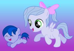Size: 6500x4500 | Tagged: safe, artist:northernthestar, oc, oc only, oc:adryna, oc:turbo, pegasus, pony, absurd resolution, baby, baby pony, blank flank, brother and sister, colt, female, filly, gradient background, male, offspring, parent:flitter, parent:oc:northern star, parents:canon x oc, siblings