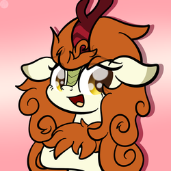 Size: 1536x1536 | Tagged: dead source, safe, artist:php142, autumn blaze, kirin, g4, awwtumn blaze, cute, female, floppy ears, gradient background, looking at you, quadrupedal, smiling, solo