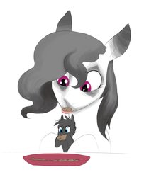 Size: 1628x2004 | Tagged: safe, artist:php109, oc, oc only, oc:inkenel, oc:oretha, pony, chocolate chip cookie, cookie, eating, female, food, giant pony, holding a pony, larger female, macro, male, micro, plate, simple background, size difference, smaller male, tiny, tiny earth pony, tiny ponies