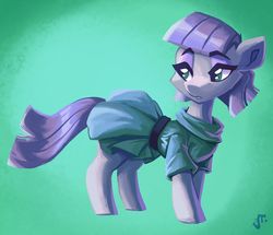 Size: 1280x1103 | Tagged: safe, artist:saxopi, maud pie, earth pony, pony, g4, clothes, female, gradient background, looking back, mare, solo
