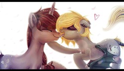 Size: 2000x1142 | Tagged: safe, artist:fly-gray, oc, oc only, bat pony, pony, unicorn, licking, shipping, tongue out