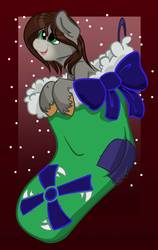 Size: 711x1124 | Tagged: safe, artist:cadetredshirt, oc, oc only, oc:whirly windmills, earth pony, pony, bow, cel shading, christmas, christmas stocking, cutie mark, ear fluff, green eyes, holiday, looking at someone, male, simple background, smiling, snow, solo, stallion, tiny, tiny ponies, unshorn fetlocks, ysh result