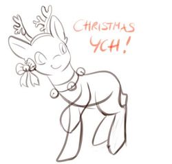 Size: 400x382 | Tagged: safe, artist:hirundoarvensis, oc, oc only, pony, animal costume, antlers, any gender, any species, auction, bell, bell collar, bow, christmas, collar, commission, costume, holiday, monochrome, reindeer antlers, reindeer costume, solo, ych sketch, your character here