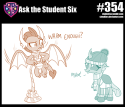 Size: 800x685 | Tagged: safe, artist:sintakhra, ocellus, smolder, changedling, changeling, dragon, tumblr:studentsix, g4, bandana, clothes, cute, diaocelles, duo, scarf, winter cap, winter outfit