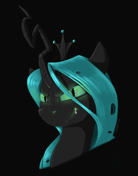 Size: 900x1150 | Tagged: safe, artist:sinrar, queen chrysalis, changeling, changeling queen, g4, bust, changelings in the comments, crown, female, jewelry, lineless, portrait, regalia, simple background