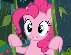 Size: 1225x941 | Tagged: safe, screencap, pinkie pie, earth pony, pony, g4, the mean 6, cropped, cute, diapinkes, female, mare, smiling, solo, swing, vine