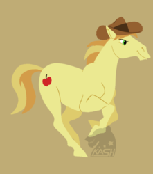 Size: 453x512 | Tagged: safe, artist:primedoverlord, braeburn, earth pony, pony, g4, cowboy hat, hat, hoers, male, running, smiling, solo, stallion