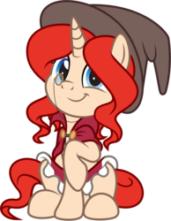 Size: 3000x3861 | Tagged: safe, artist:pirill, oc, oc only, oc:shimsham11, pony, unicorn, 2020 community collab, derpibooru community collaboration, clothes, cute, female, front view, hat, high res, looking at you, mare, monocle, show accurate, simple background, sitting, skirt, smiling, solo, transparent background, vector, vest