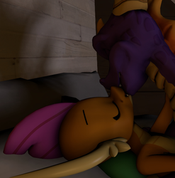 Size: 693x702 | Tagged: safe, artist:ma3a, smolder, dragon, g4, 3d, bed, bedroom, crossover, crossover shipping, female, kissing, male, shipping, spyro the dragon, spyro the dragon (series), spyrolder, straight