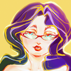 Size: 3000x3000 | Tagged: safe, artist:haokan, rarity, human, g4, female, glasses, high res, humanized, rarity's glasses, simple background, sketch, solo, yellow background